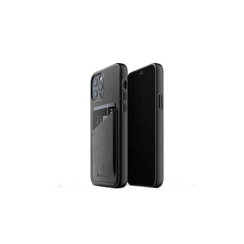 Mujjo iPhone 12/12 Pro Full Leather Wallet Case- Black