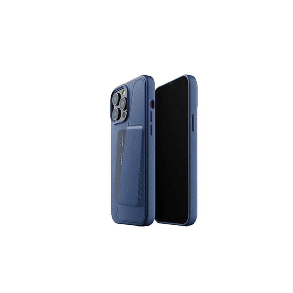 Mujjo iPhone 13 Pro Full Leather Wallet Case Monaco Blue